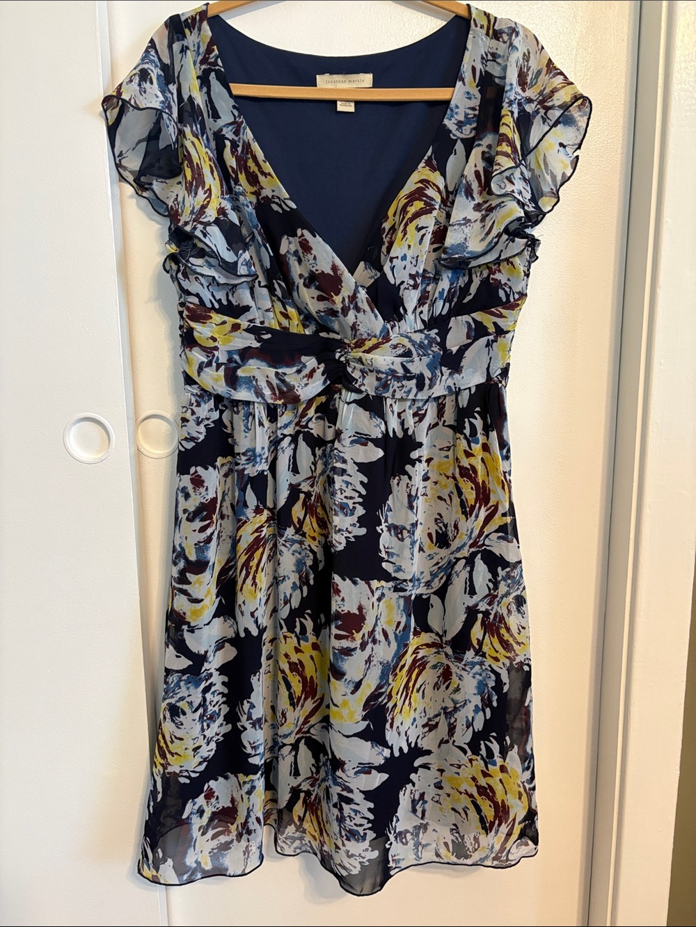 jonathan martin Navy Floral Tie-Waist Midi Dress